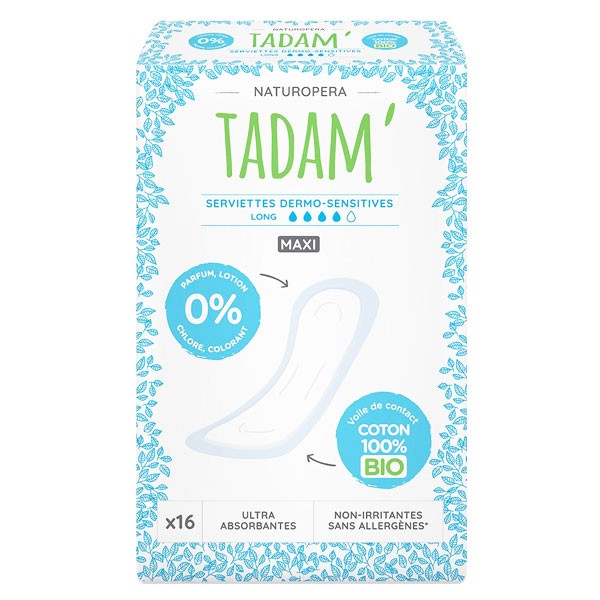 Tadam' Hygiène Féminine Toalla íntima Dermo-Sensitiva Maxi Larga 16 unidades