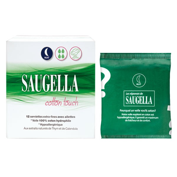 Saugella Cotton Touch Compresas Extrafinas Noche con Alas (12 Unidades)